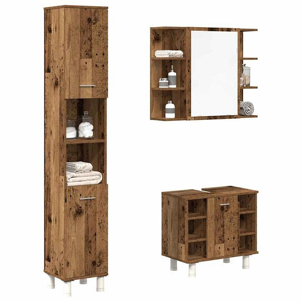 vidaXL 3-tlg. Badmöbel-Set Altholz-Optik Holzwerkstoff, 3328569