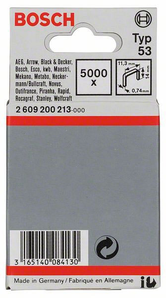Bosch Feindrahtklammer Typ 53, 11,4 x 0,74 x 14 mm, 5000er-Pack, 2609200213