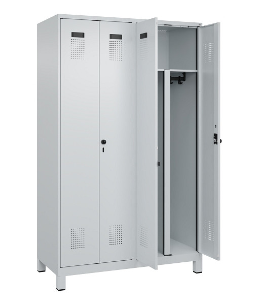 C+P PSA Schwarz-Weiß-Spind Evolo PLUS, mit Füßen, 4 Abteile, 1950x1200x500mm, 7035, RAL 7035 Lichtgrau, Drehriegel, 049012-40P S10013
