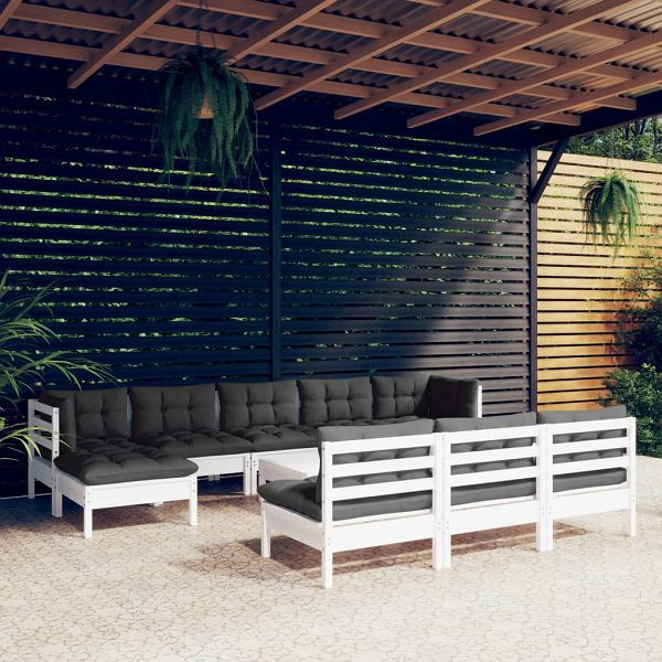 vidaXL 11-teilig Garten-Lounge-Set mit Kissen Weiß Kiefernholz, 3097122