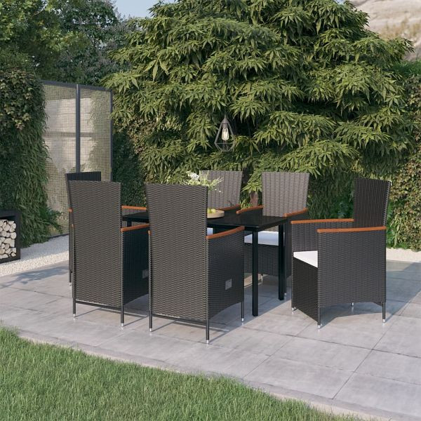 vidaXL 7-teilig Garten-Essgruppe mit Kissen Schwarz, 3099461