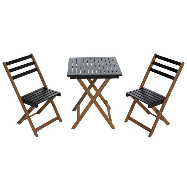 Mendler Garnitur HWC-P71, Sitzgruppe Lounge-Set Garten 2x Stuhl Tisch, Akazie Holz klappbar, natur-schwarz, 119724