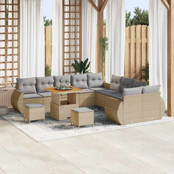 vidaXL Garten-Sofa-Set 13-teilig Beige Poly-Rattan, 3361932