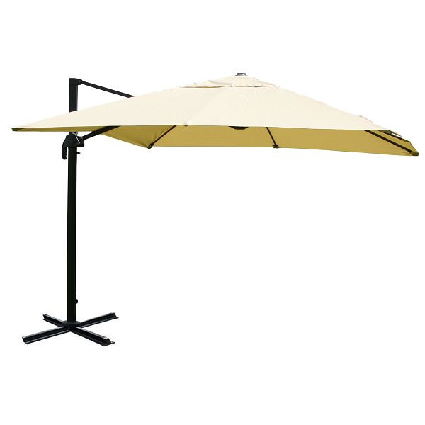 Mendler Gastronomie-Ampelschirm HWC-A96, Sonnenschirm, 3x4m (Ø5m) Polyester/Alu 26kg, creme ohne Ständer, drehbar, 134329+122472