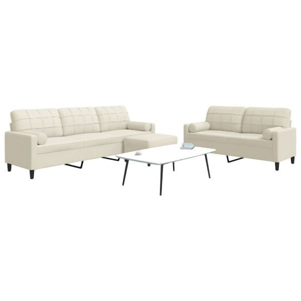vidaXL 3-tlg. Sofagarnitur mit Kissen und Nackenrollen Creme Samt, 3278509