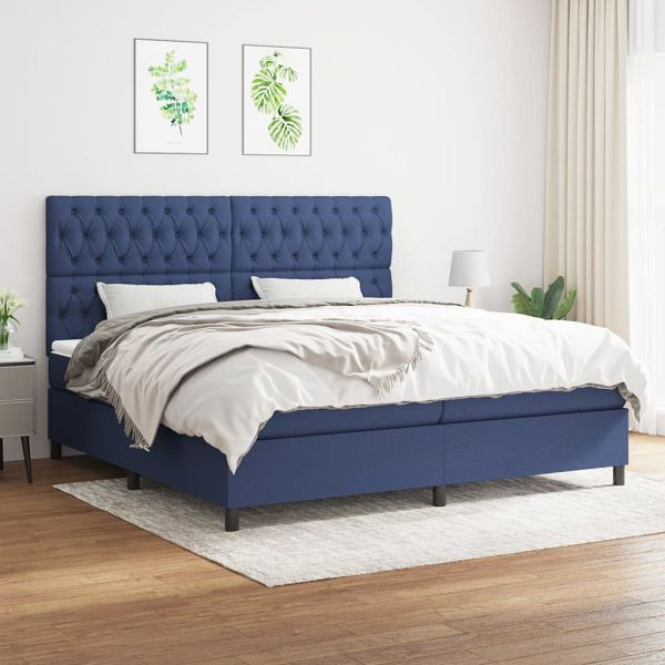 vidaXL Boxspringbett mit Matratze Blau 200x200 cm Stoff, 3142047
