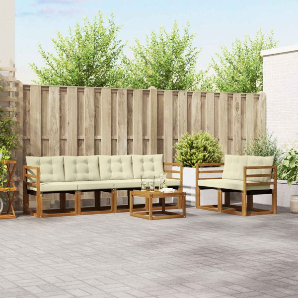 vidaXL Outdoor-Sofagarnitur mit Kissen 7-teilig Natur und Creme, 3368413