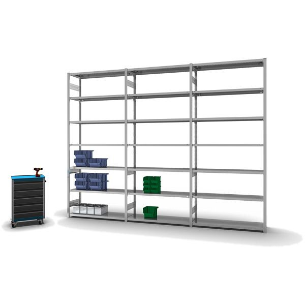 hofe Fachboden-Grundregal, 3000x400x1300 mm, 7 Fachebenen, verzinkt, 215 kg Fachlast, 1700 kg Feldlast, zweiseitige Bedienung, HZG30413AM