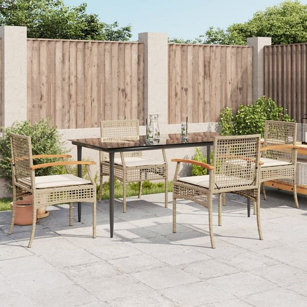 vidaXL 5-teilig Garten-Essgruppe mit Kissen Beige Poly Rattan, 3213627