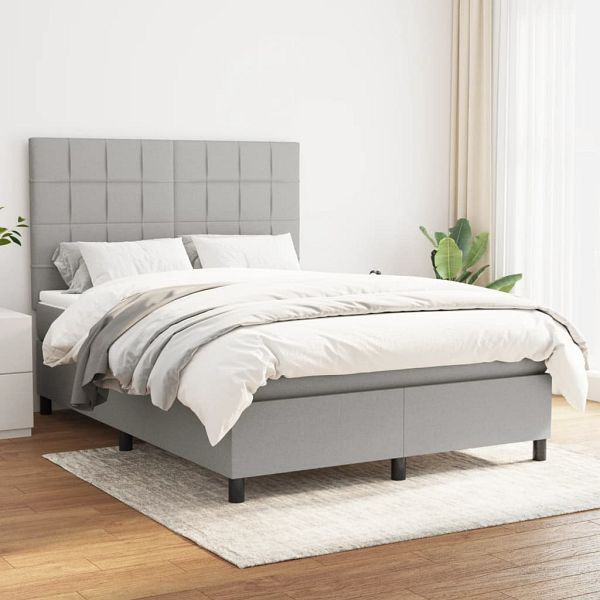 vidaXL Boxspringbett mit Matratze Hellgrau 140x200 cm Stoff, 3141777