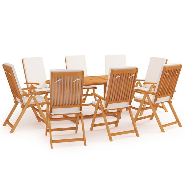 vidaXL 9-teilig Garten-Essgruppe mit Kissen Massivholz Teak, 3059558