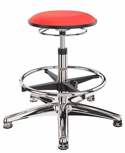 Dauphin Arbeitshocker Bezugsstoff rot, Aluminium-Fußkreuz, Bodengleiter, Fußring, 266968