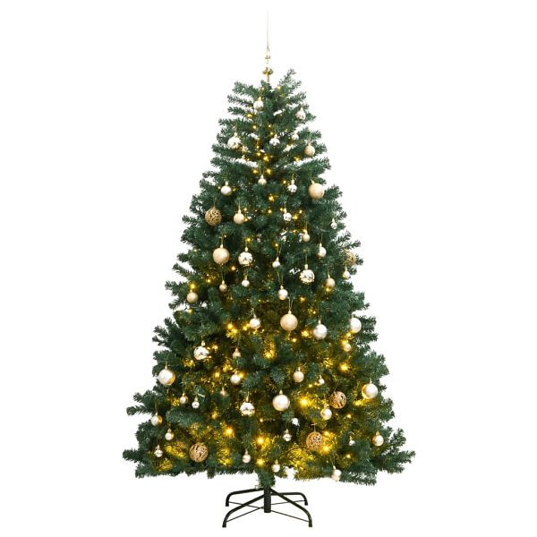 vidaXL Künstlicher Weihnachtsbaum Klappbar 300 LEDs & Kugeln 240 cm, 3210148