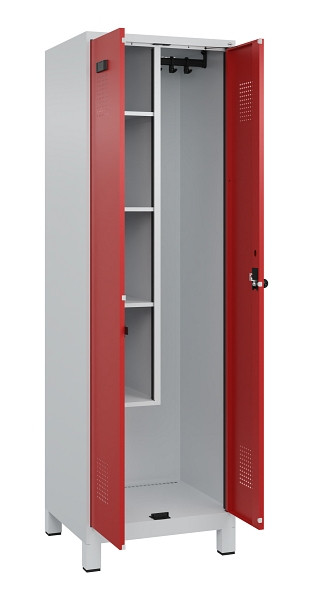 C+P Putzmittel-Spind Evolo PLUS, mit Füßen, 2 Abteile, 1950x600x500mm, 7035/300, Frontfarbe RAL 3000 feuerrot, Drehriegel, 049110-00 S10003
