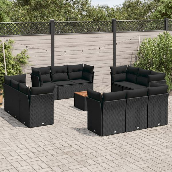 vidaXL 13-teilig Garten-Sofagarnitur mit Kissen Schwarz Poly Rattan, 3223535