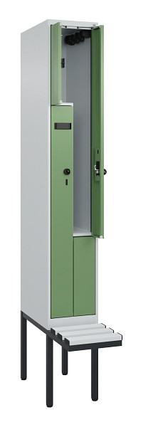 C+P Z-Spind Evolo PLUS, Bank, 2 Fächer, 2120x300x815mm, 7035/6011, Drehriegel, Material Sitzfläche Kunststoff, 0490437-102 S10064