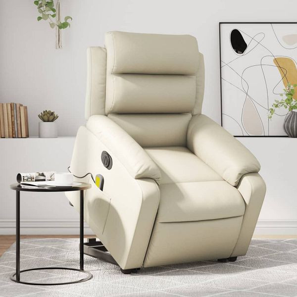 vidaXL Massagesessel mit Aufstehhilfe Elektrisch Creme Kunstleder, 3205064
