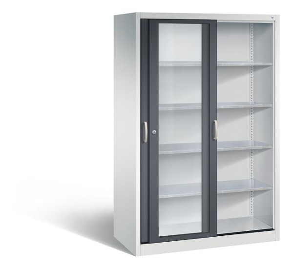 C+P Schiebetürenschrank Acurado, H1950xB1200xT600mm, Farbe: Lichtgrau / Schwarzgrau, Bügelgriff, 2069-055 S10030