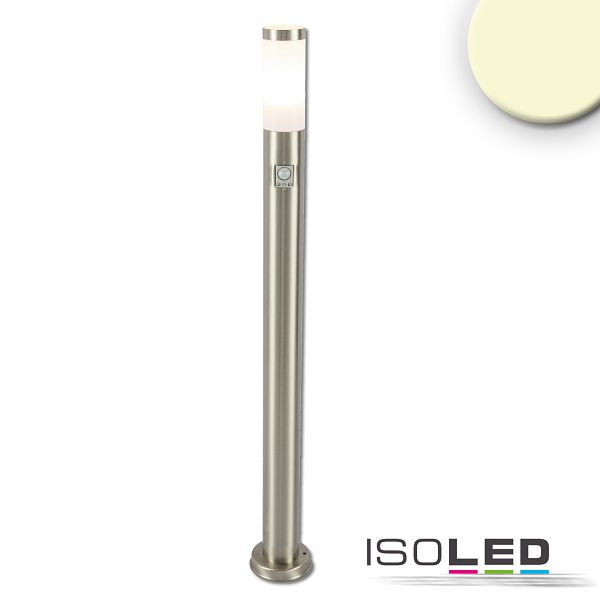ISOLED Pollerleuchte 1100 Edelstahl, IP44, PIR Bewegungssensor, warmweiß, mit E27 LED Leuchtmittel 9W, 115021