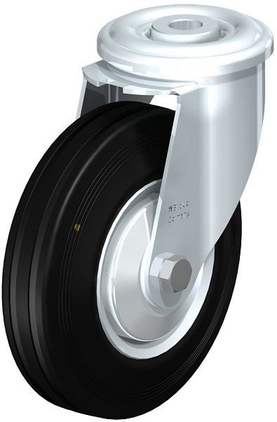 Blickle LER-VE 125R-EL-FA Stahlblech-Lenkrolle mit Rückenloch, Vollgummi, Schwarz, 749796