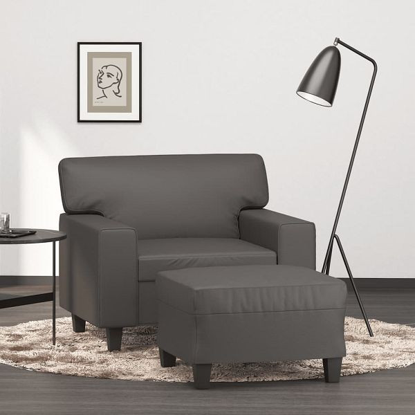 vidaXL Sessel mit Hocker Grau 60 cm Kunstleder, 3201161