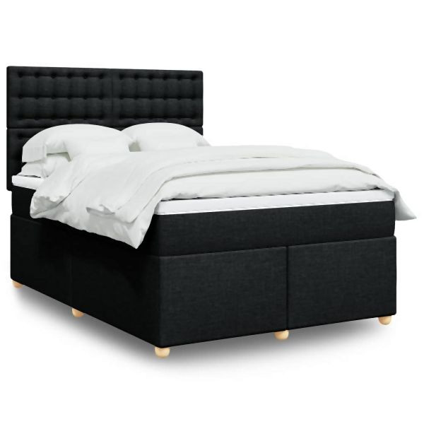 vidaXL Boxspringbett mit Matratze Schwarz 160x200 cm Stoff, 3293647
