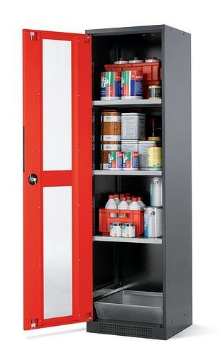 asecos Chemikalienschrank Systema CS-53LG, Korpus anthrazit, rot, 3 Einlegeböden und Bodenwanne, 202640