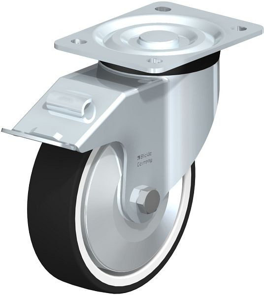 Blickle L-POTH 160R-FI-FA Stahlblech-Lenkrolle, mittelschwere Ausführung, mit Anschraubplatte & Feststeller, Thermoplastisches Polyurethan, Grau, 749436