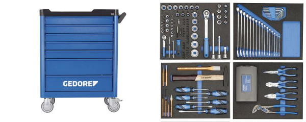 GEDORE Werkzeugwagen workster smartline mit 147-teiligen Werkzeugsortiment, 2980312