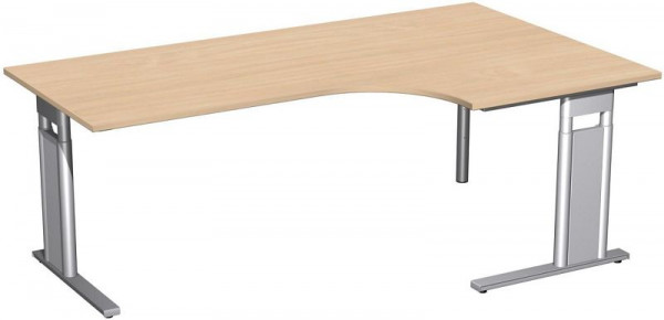 geramöbel PC-Schreibtisch rechts höhenverstellbar, C Fuß Blende optional, 2000x1200x680-820, Buche/Silber, N-647321-BS