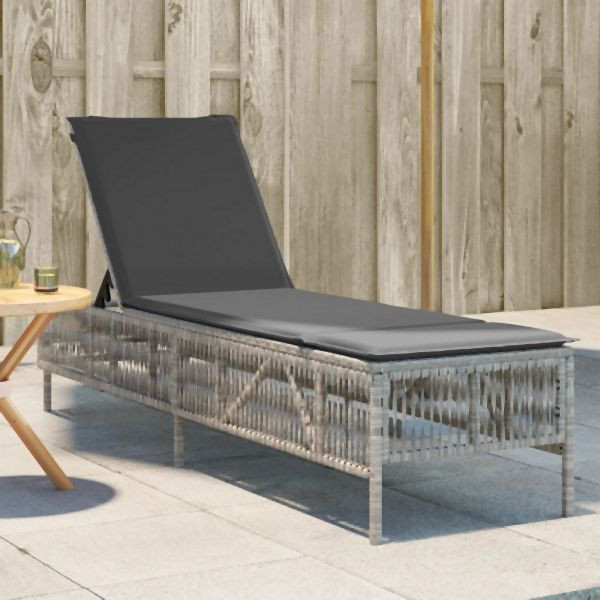 vidaXL Sonnenliege mit Auflage Hellgrau Poly Rattan, 4002742