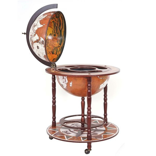 Mendler Globusbar HWC-D86, Minibar Hausbar Weinregal, Weltkugel Ø 45cm rollbar Eukalyptusholz, 64528