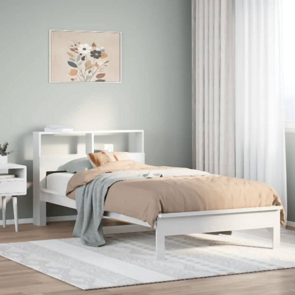 vidaXL Massivholzbett mit Regal ohne Matratze Weiß 90x200 cm Kiefer, 855721