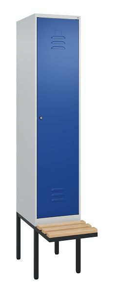 C+P Umkleidespind Classic PLUS, 2120x400x815mm, 7035/5010, Zylinderschloss, Buche-Sitzleisten, 0800407-12 S10047