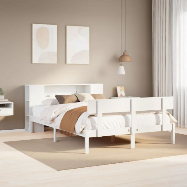 vidaXL Massivholzbett mit Regal ohne Matratze Weiß 140x200 cm Kiefer, 3321775