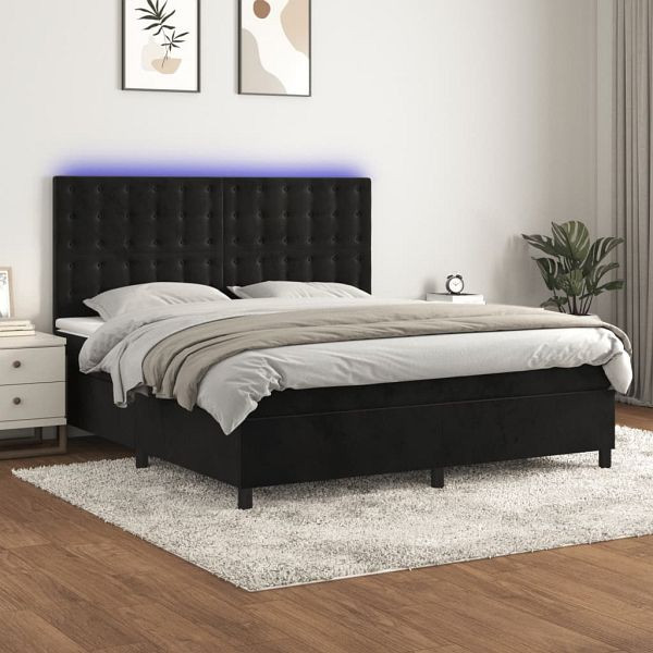 vidaXL Boxspringbett mit Matratze & LED Schwarz 180x200 cm Samt, 3136379