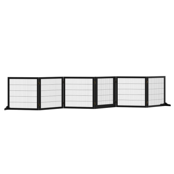 PawHut Absperrgitter für Hunde klappbar 432 x 36 x 70cm Kiefernholz Schwarz, D06-118BK