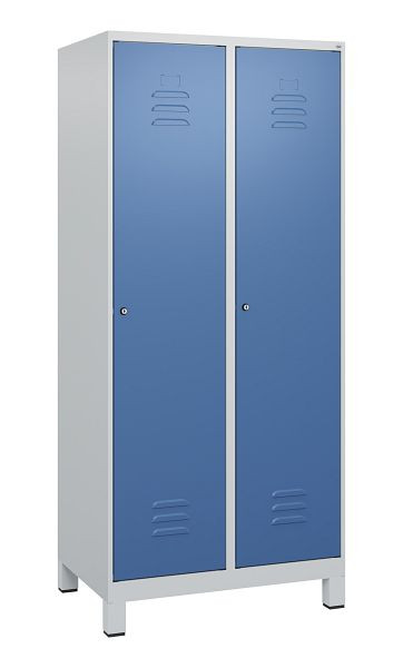 C+P Umkleidespind Classic PLUS, Füße, 2 Abteile, 1800x800x500mm, 7035/5023, Zylinderschlösser, 0800107-22 S10020