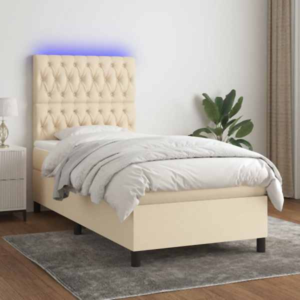 vidaXL Boxspringbett mit Matratze & LED Creme 100x200 cm Stoff, 3135098