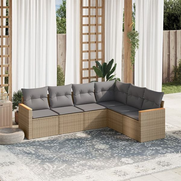 vidaXL 6-teilig Garten-Sofagarnitur mit Kissen Beige Poly Rattan, 3258405