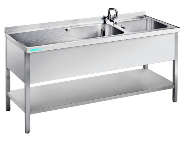 CHROMOnorm Spültisch mit 2 Becken rechts, 1500x600x850-900 mm, ST0615C2RTZ