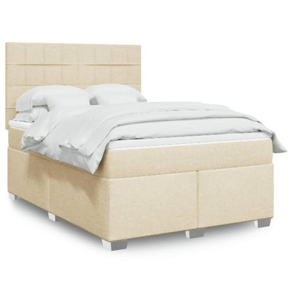 vidaXL Boxspringbett mit Matratze Creme 140x200 cm Stoff, 3290516