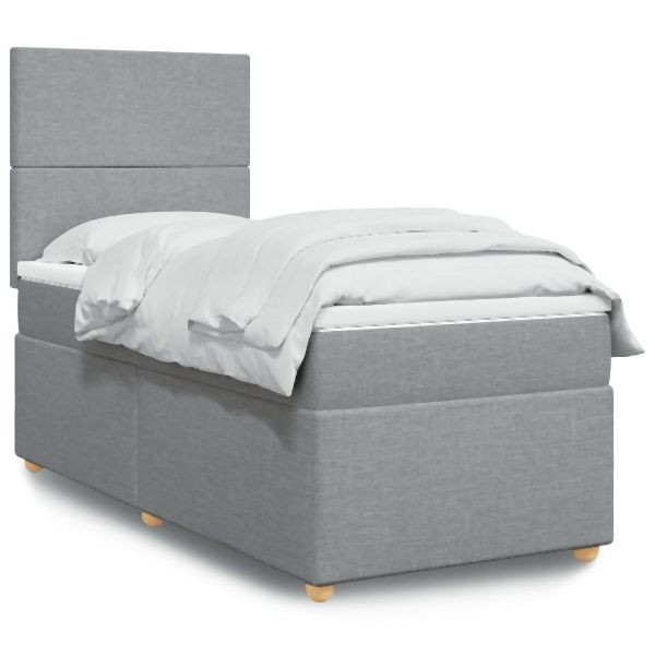 vidaXL Boxspringbett mit Matratze Hellgrau 100x200 cm Stoff, 3291184