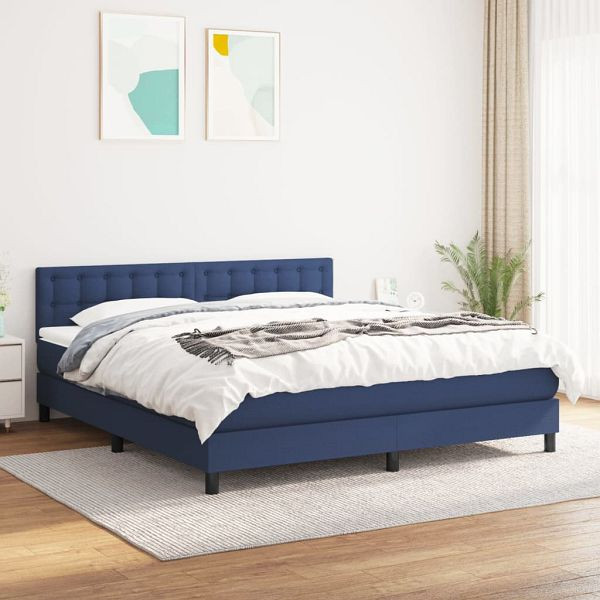 vidaXL Boxspringbett mit Matratze Blau 180x200 cm Stoff, 3140399