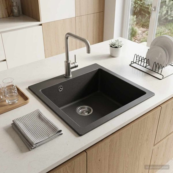 vidaXL Küchenspüle Einbecken Granit 42,5 x 50 x 31 cm Graphit, 42053750