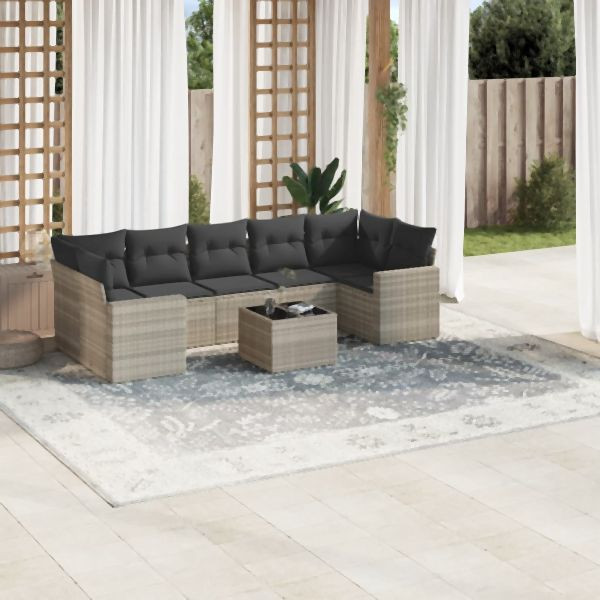 vidaXL 8-tlg. Garten-Sofagarnitur mit Kissen Hellgrau Poly Rattan, 3218732