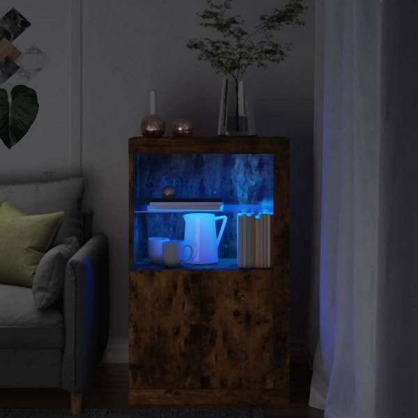 vidaXL Beistellschrank mit LED-Leuchten Räuchereiche Holzwerkstoff, 836627