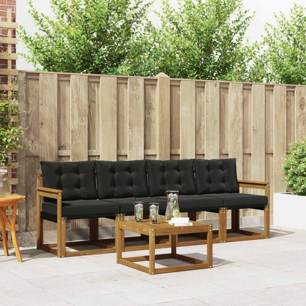 vidaXL Outdoor-Sofagarnitur mit Kissen 5-teilig Natürlich und Schwarz, 3368371