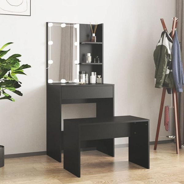 vidaXL Schminktisch-Set mit LED Schwarz Holzwerkstoff, 3114132