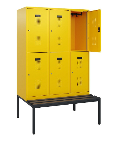 C+P Doppelstöckiger Spind Evolo PLUS, Bank, 6 Fächer, 1950x1200x815mm, 1023/1023, Zylinderschloss, Sitzfläche Kunststoff, Sitzbank, 0493505-32 S10157